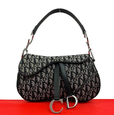 Christian Dior ディオール サドルバッグ トロッター 柄 キャンバス レザー ショルダーバッグ ブラック
i11-8