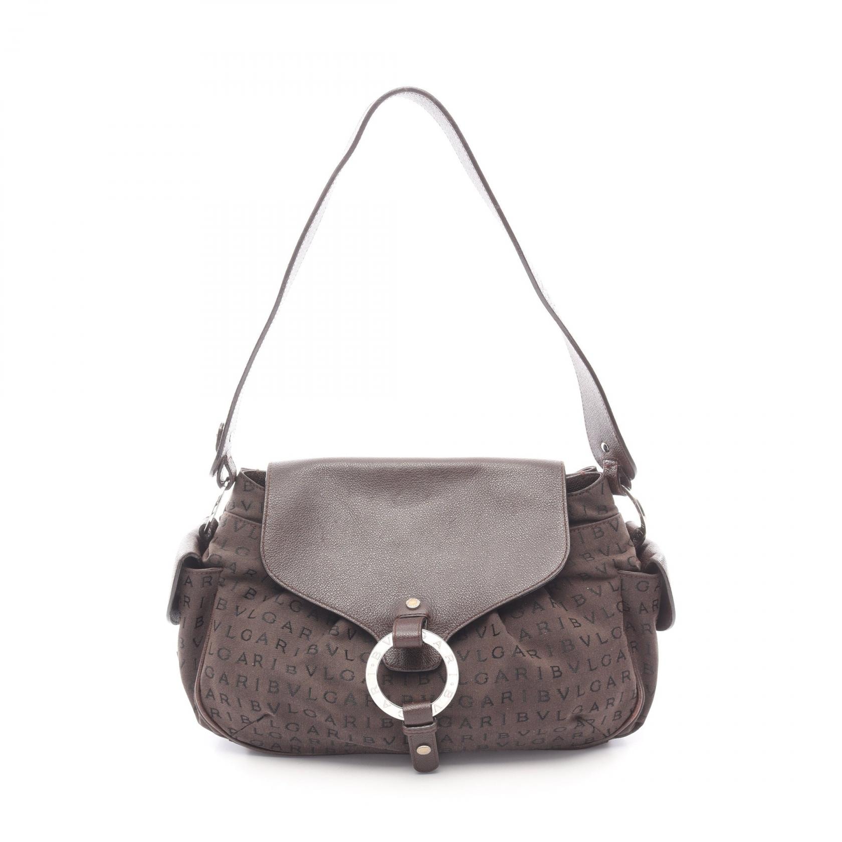 ブルガリ BVLGARI ロゴマニア ショルダーバッグ バッグ キャンバス レザー レディース ブラウン系 【中古】