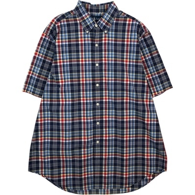 古着 ラルフローレン Ralph Lauren CLASSIC FIT クラシックフィット マドラスチェック 半袖 ボタンダウン チェックシャツ メンズL相当/eaa641173