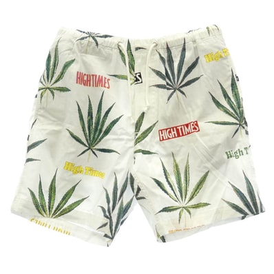 WACKO MARIA ワコマリア HIGHTIMES-WM-PT02 HIGHTIMES MARIJUANA SWIMMING SHORTS ハイタイムズ 総柄 ショーツ ショートパンツ ホワイト系 L【中古】