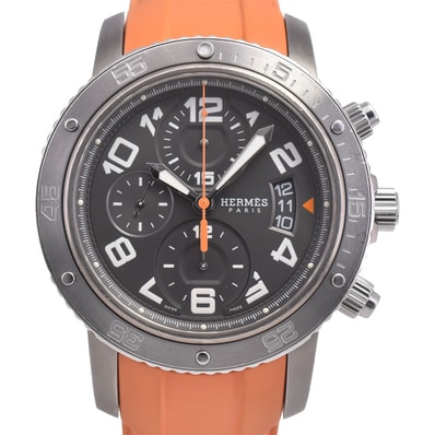 エルメス HERMES CP2.941 クリッパー ダイバー チタン/SS クロノグラフ デイト グレー 自動巻き メンズ 箱・保証書付き 腕時計 H#147784