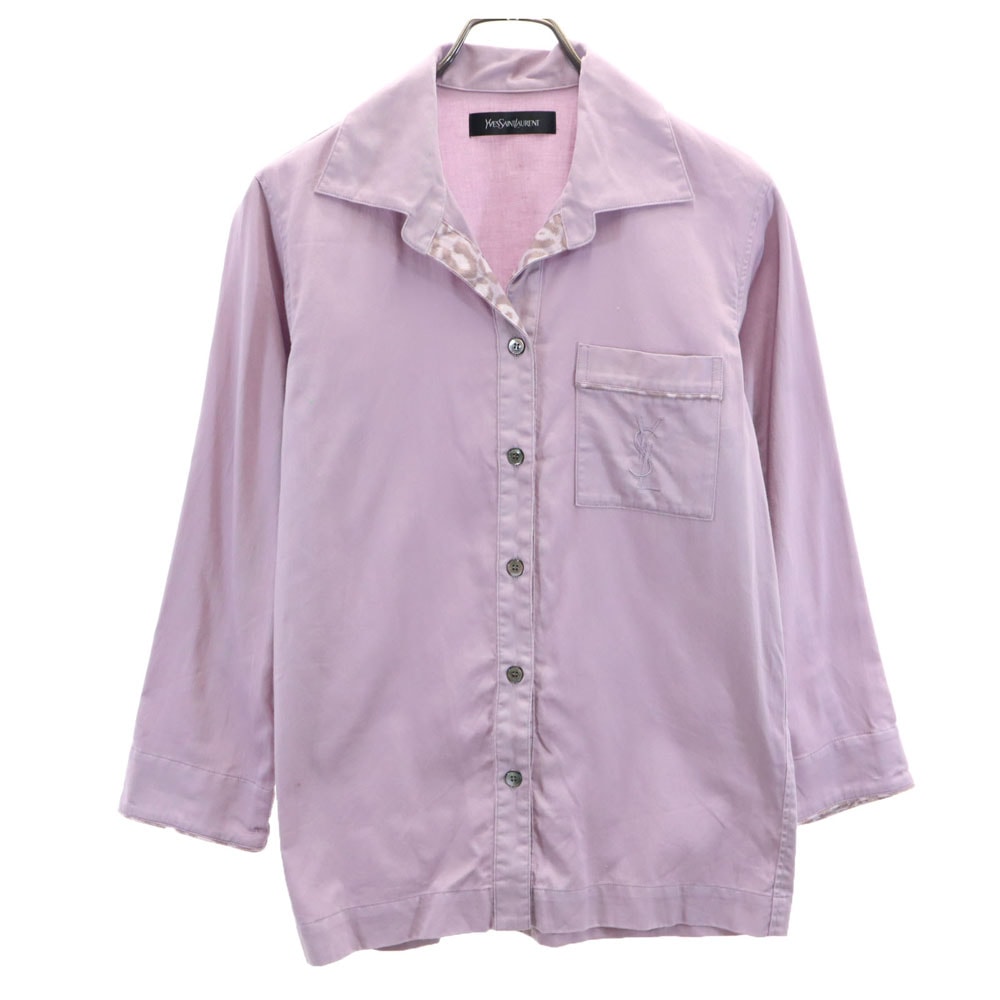 YVES SAINT LAURENT イヴサンローラン 日本製 7分袖 オープンカラーシャツ M パープル系