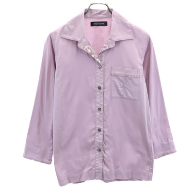 YVES SAINT LAURENT イヴサンローラン 日本製 7分袖 オープンカラーシャツ M パープル系