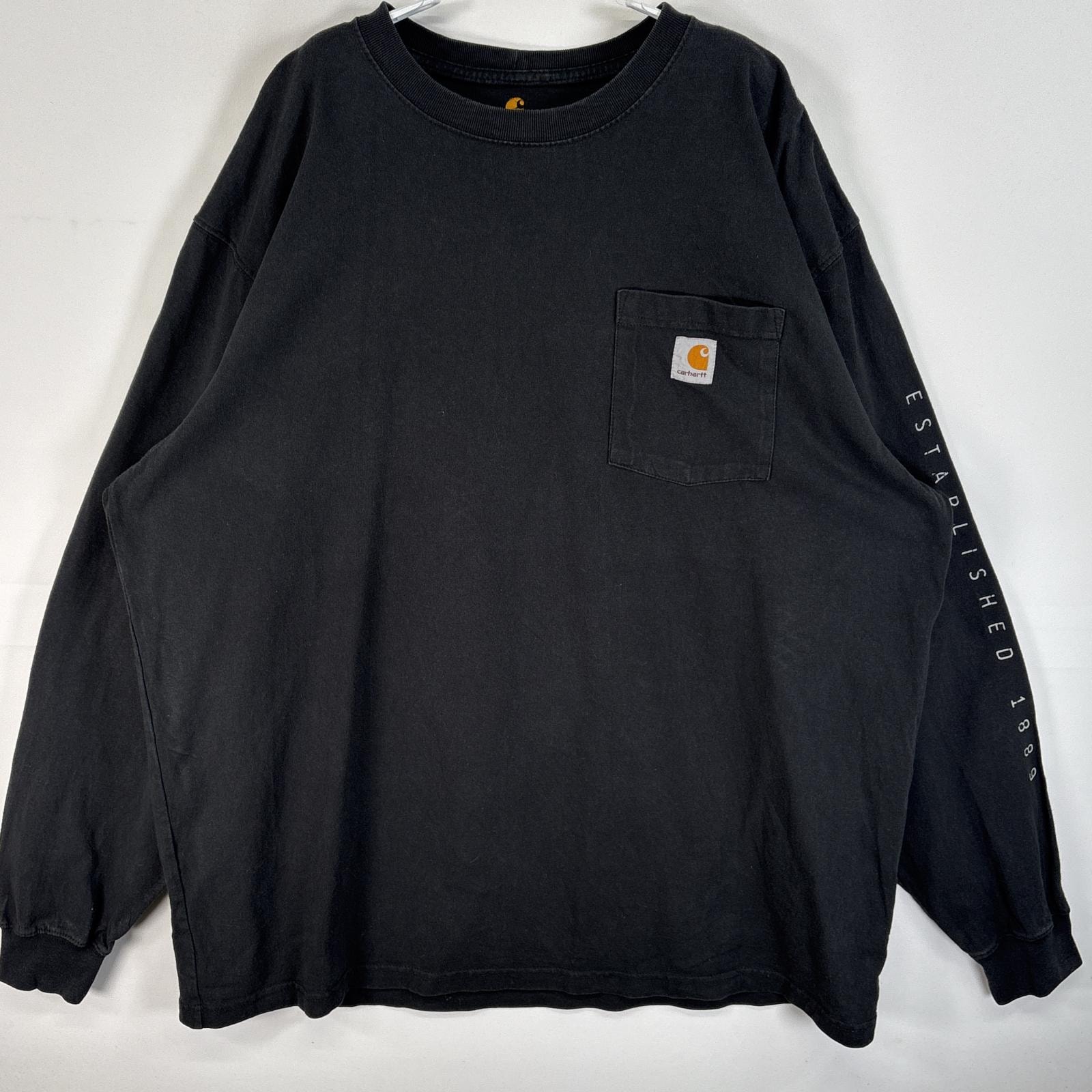 古着 カーハート Carhartt 長袖Tシャツ 肉厚 大きいサイズ 袖 ラバープリント クルーネック XL  ブラック メンズ