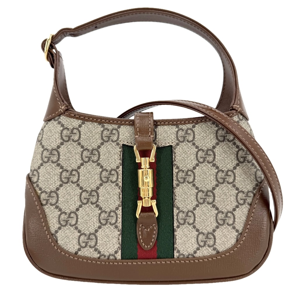 GUCCI グッチ 2WAY ジャッキー1961 ミニホーボーバッグ ハンドバッグ ショルダーバッグ 肩掛け 斜め掛け シェリーライン 637092 GGスプリームキャンバス  レザー   ベージュ ブラウン 茶 ゴールド金具 レディース 美品【中古品】