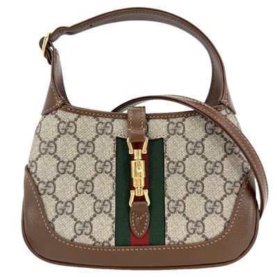 GUCCI グッチ 2WAY ジャッキー1961 ミニホーボーバッグ ハンドバッグ ショルダーバッグ 肩掛け 斜め掛け シェリーライン 637092 GGスプリームキャンバス レザー ベージュ ブラウン 茶 ゴールド金具 レディース 美品【中古品】
