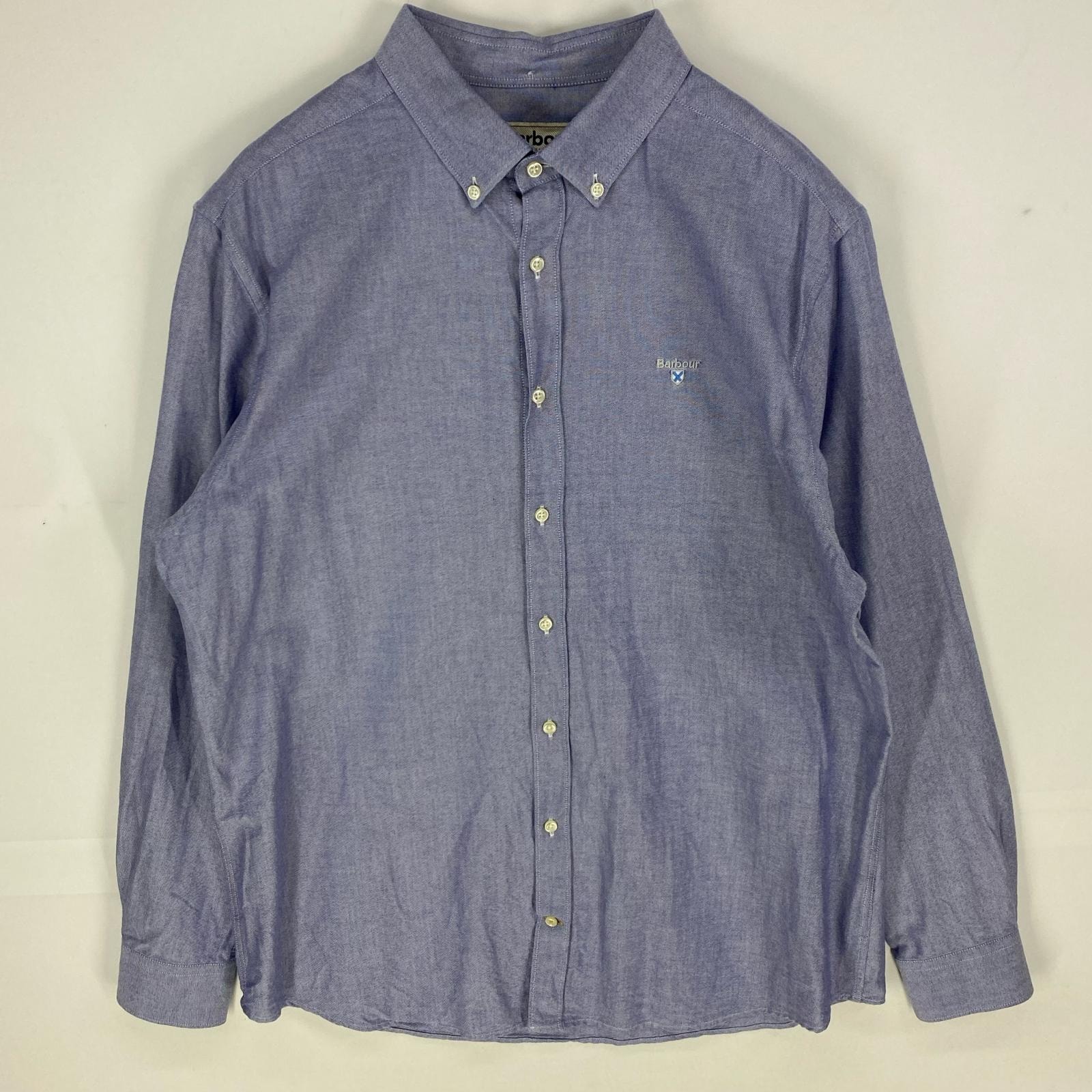 古着 バブアー Barbour 長袖シャツ ボタンダウン 刺繍ロゴ ワンポイント ボタンダウン ロングスリーブ L  ブルー系 メンズ