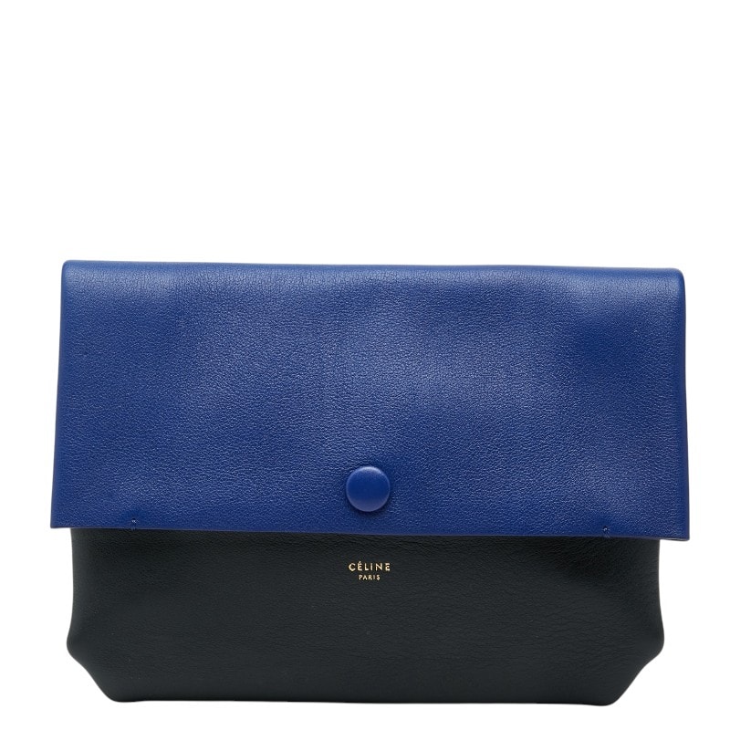 セリーヌ フィービーファイロ ポーチ クラッチバッグ ブラック ブルー レザー スウェード レディース CELINE 【中古】