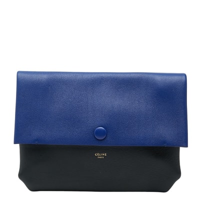 セリーヌ フィービーファイロ ポーチ クラッチバッグ ブラック ブルー レザー スウェード レディース CELINE 【中古】