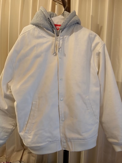 Supreme Hooded Twill Varsity Jacket "White"