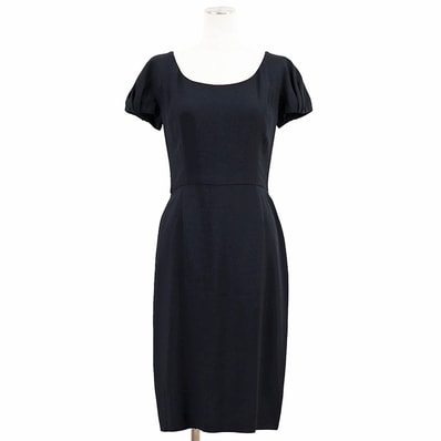 Christian Dior クリスチャンディオール ワンピース パフスリーブ サイズ F38/I42 レディース スクープネック ギャザー 半袖 ドレス ネイビー 紺 イタリア製