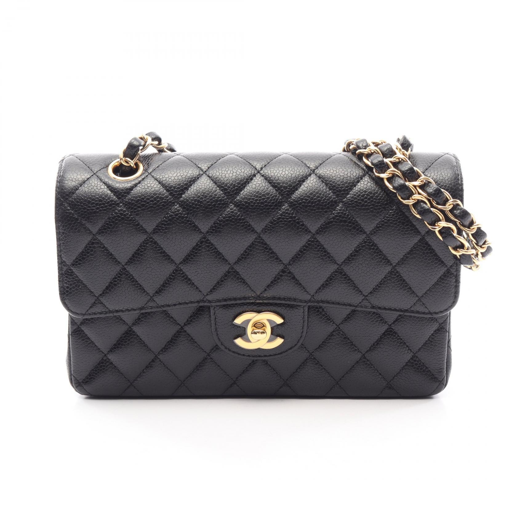 シャネル CHANEL マトラッセ Wフラップ ショルダーバッグ バッグ キャビアスキン(グレインドカーフ) レディース ブラック系 A01113 【中古】
