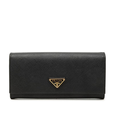 プラダ 三角ロゴプレート 二つ折り 長財布 1MH132 ブラック サフィアーノレザー レディース PRADA 中古