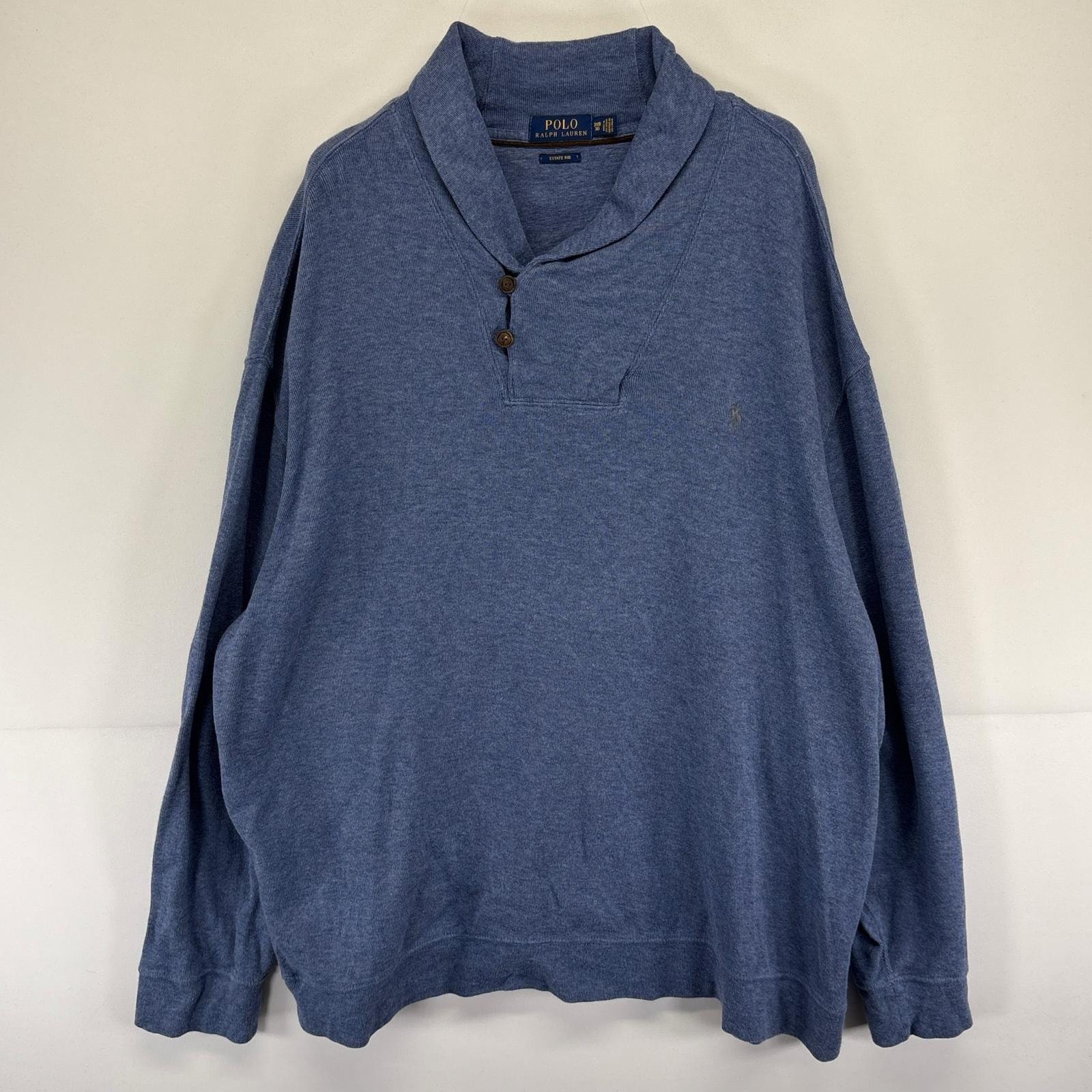 古着 ポロ・ラルフローレン POLO RALPH LAUREN ニット スウェット 刺繍 ショールカラー ワンポイント ロゴ 3XB  ブルー系 メンズ