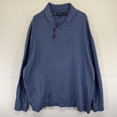 古着 ポロ・ラルフローレン POLO RALPH LAUREN ニット スウェット 刺繍 ショールカラー ワンポイント ロゴ 3XB ブルー系 メンズ