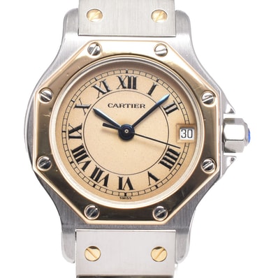 カルティエ CARTIER W2001683 サントスオクタゴンSM アイボリー クォーツ レディース 良品 内箱・保証書付き 腕時計 G#147421