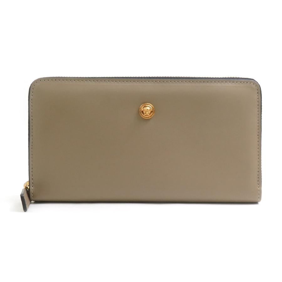 ヴェルサーチ VERSACE ラウンドファスナー長財布 レザー グレージュ ゴールド ユニセックス【中古】 e61963a