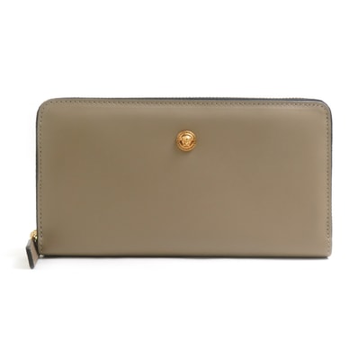ヴェルサーチ VERSACE ラウンドファスナー長財布 レザー グレージュ ゴールド ユニセックス【中古】 e61963a