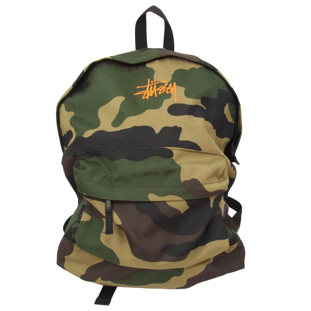 STUSSY ステューシー バックパック CORDURA CAMO DAY PACK カモ柄 迷彩 コーデュラ ストックロゴ 刺繍 デイパック リュック カーキ系【中古】