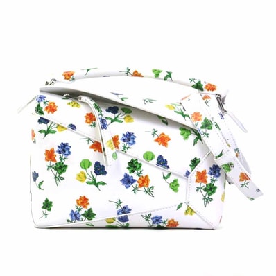 ロエベ LOEWE ハンドバッグ ショルダーバッグ パズルエッジ フラワー バッグ スモール レザー ホワイト/マルチカラー レディース【中古】 90315j