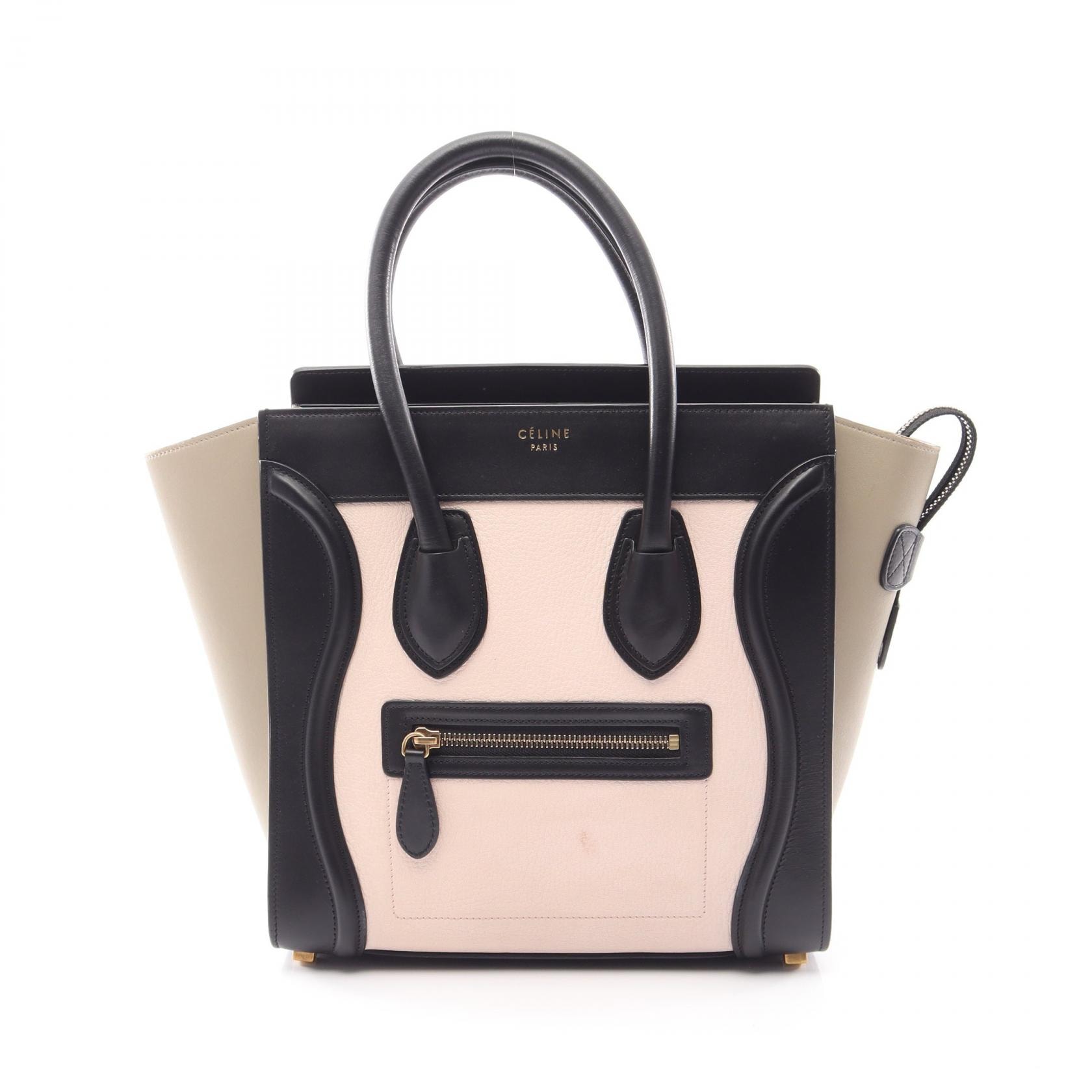 セリーヌ CELINE ラゲージ マイクロショッパー トートバッグ バッグ レザー レディース ブラック系 / ピンク系 / ベージュ系 167793 【中古】