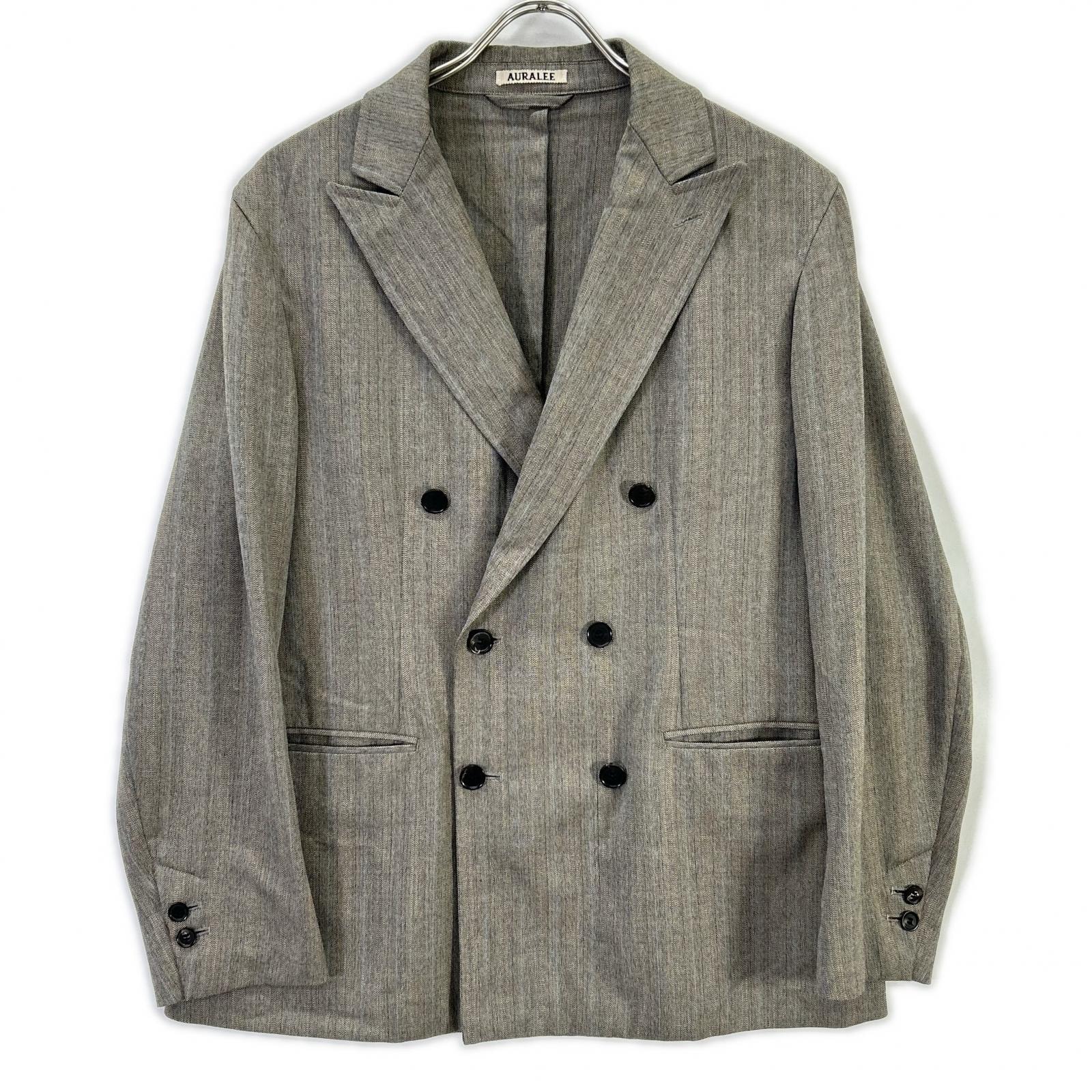 オーラリー A8SJ01WH グレー WOOL SILK HERRINGBONE DOUBLE-BREASTED JACKET 3
