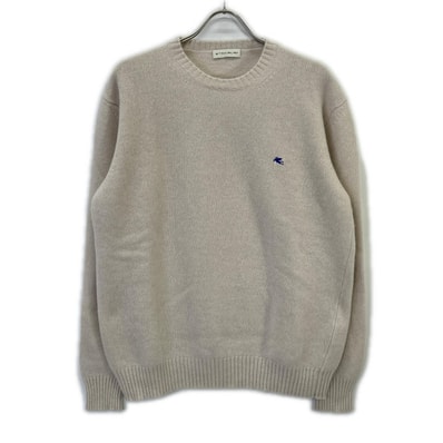 エトロ 201-1M500-9179 アイボリー ウール100 ロゴ刺繍 クルーネック ニットプルオーバー 3XL