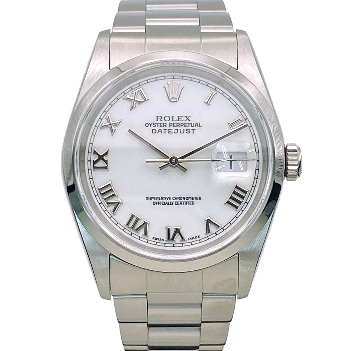ROLEX ロレックス デイトジャスト White Roman 36mm 腕時計 16200 ステンレススチール シルバー ホワイト  メンズ【中古】