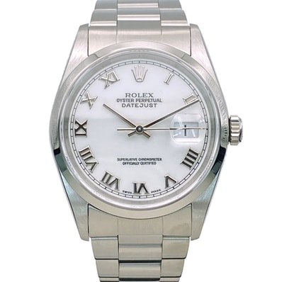 ROLEX ロレックス デイトジャスト White Roman 36mm 腕時計 16200 ステンレススチール シルバー ホワイト メンズ【中古】
