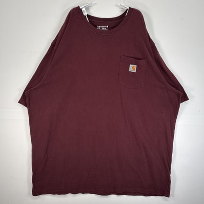 古着 カーハート Carhartt 半袖Tシャツ ワンポイント ロゴ 大きいサイズ 肉厚 クルーネック 胸ポケ 3XL TALL ワインレッド 無地 メンズ