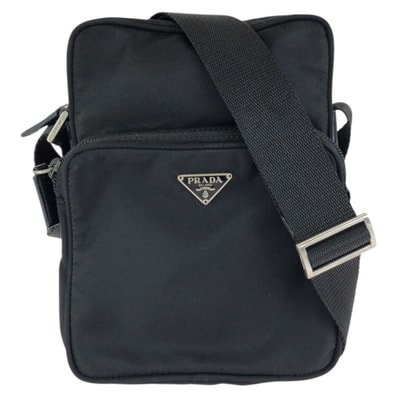 美品 PRADA プラダ テスート 三角ロゴプレート ブラック 黒 シルバー金具 ナイロン ショルダーバッグ ポシェット 602229 【中古】