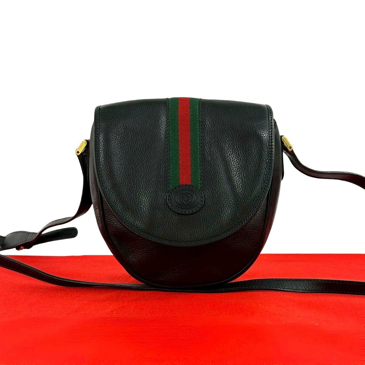 GUCCI グッチ シェリーライン GG ロゴ レザー ショルダーバッグ ブラック
 30958