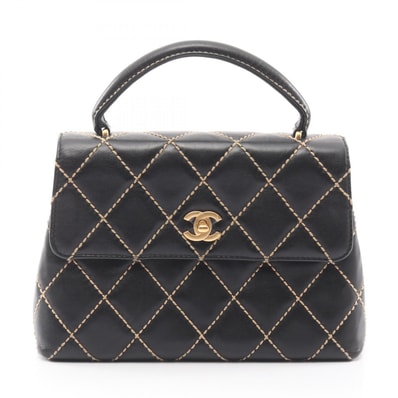 シャネル CHANEL ワイルドステッチ トップハンドル ハンドバッグ バッグ レザー レディース ブラック系 【中古】