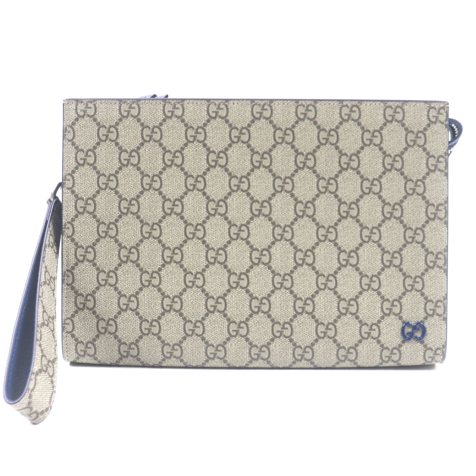 未使用品 グッチ
 セカンドバッグ GGスプリーム ベージュ ネイビー メンズ 768255