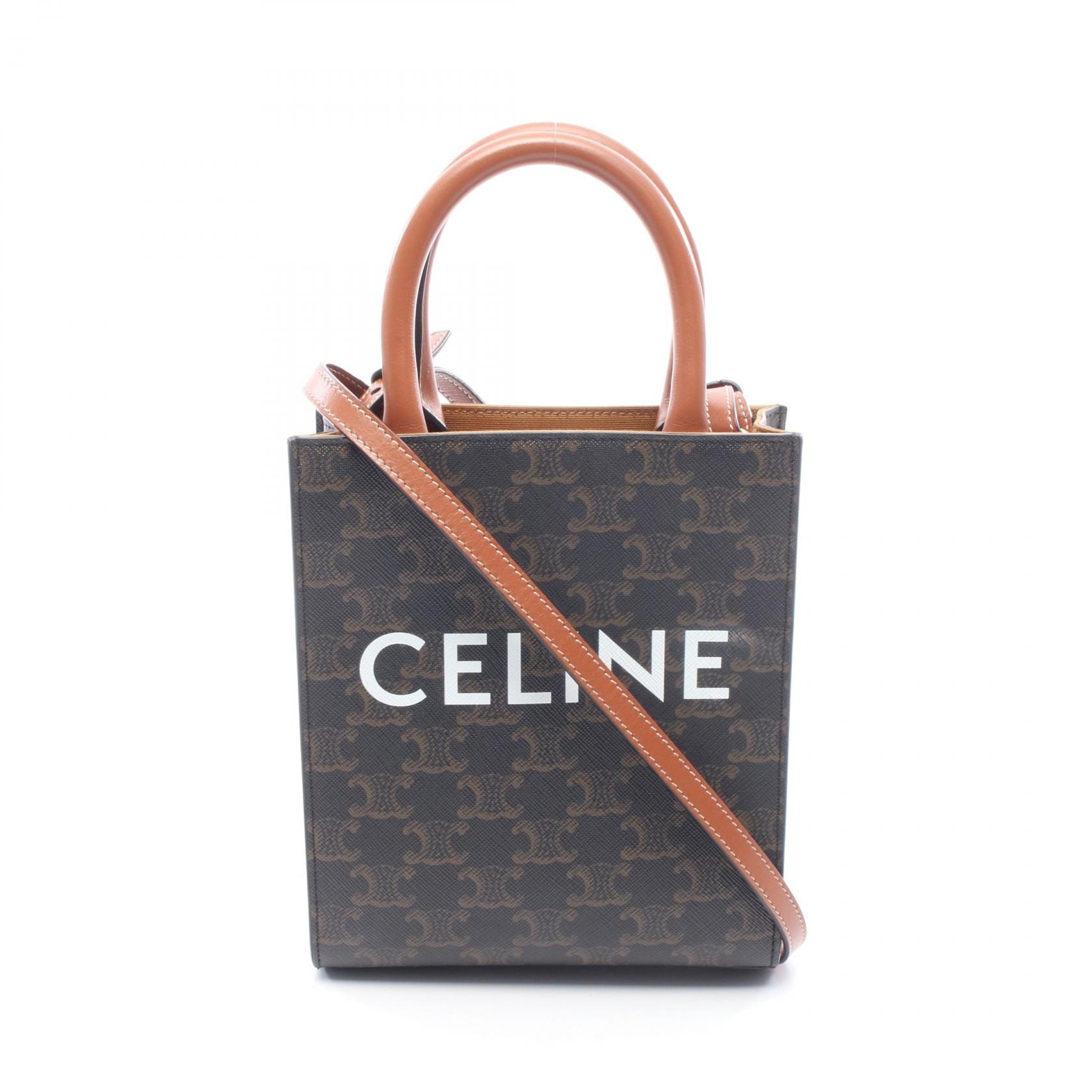 セリーヌ CELINE ミニ バーティカルカバ トリオンフ ハンドバッグ バッグ PVCコーティングキャンバス レザー レディース ブラウン系 194372BZK 【中古】
