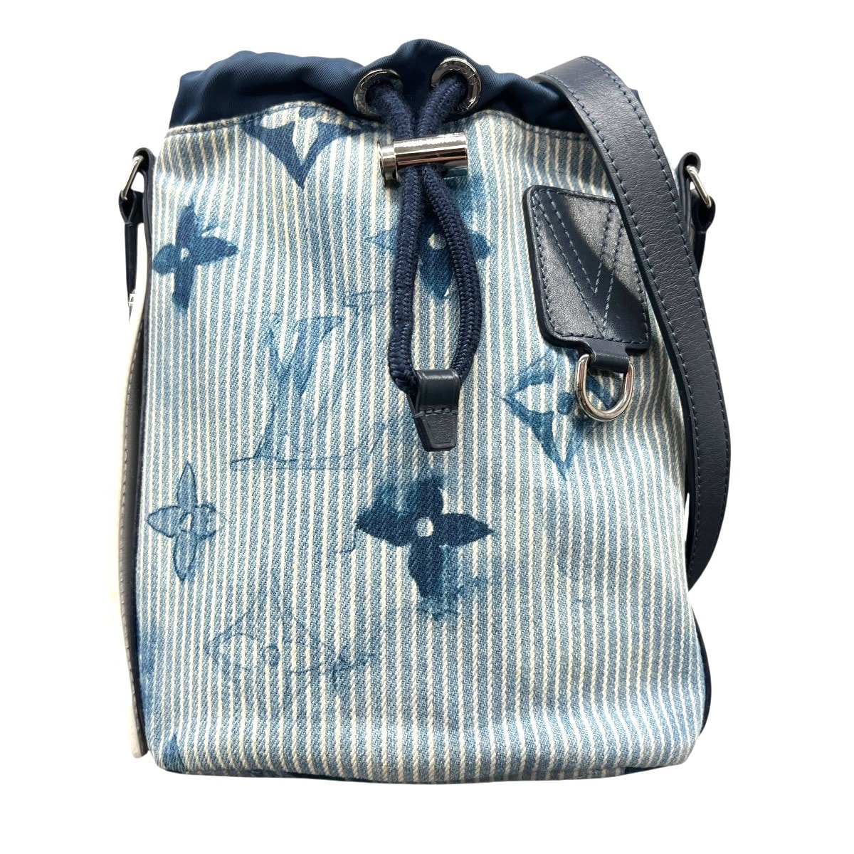 LOUIS VUITTON 美品 ルイヴィトン サック マラン モノグラム ウォーターカラー ショルダーバッグ M57830 デニム キャンバス レザー FO0231 ブルー 巾着 バケット ポシェット LV ヴィトン ABランク 中古 鑑定済 ヴィトンバッグ