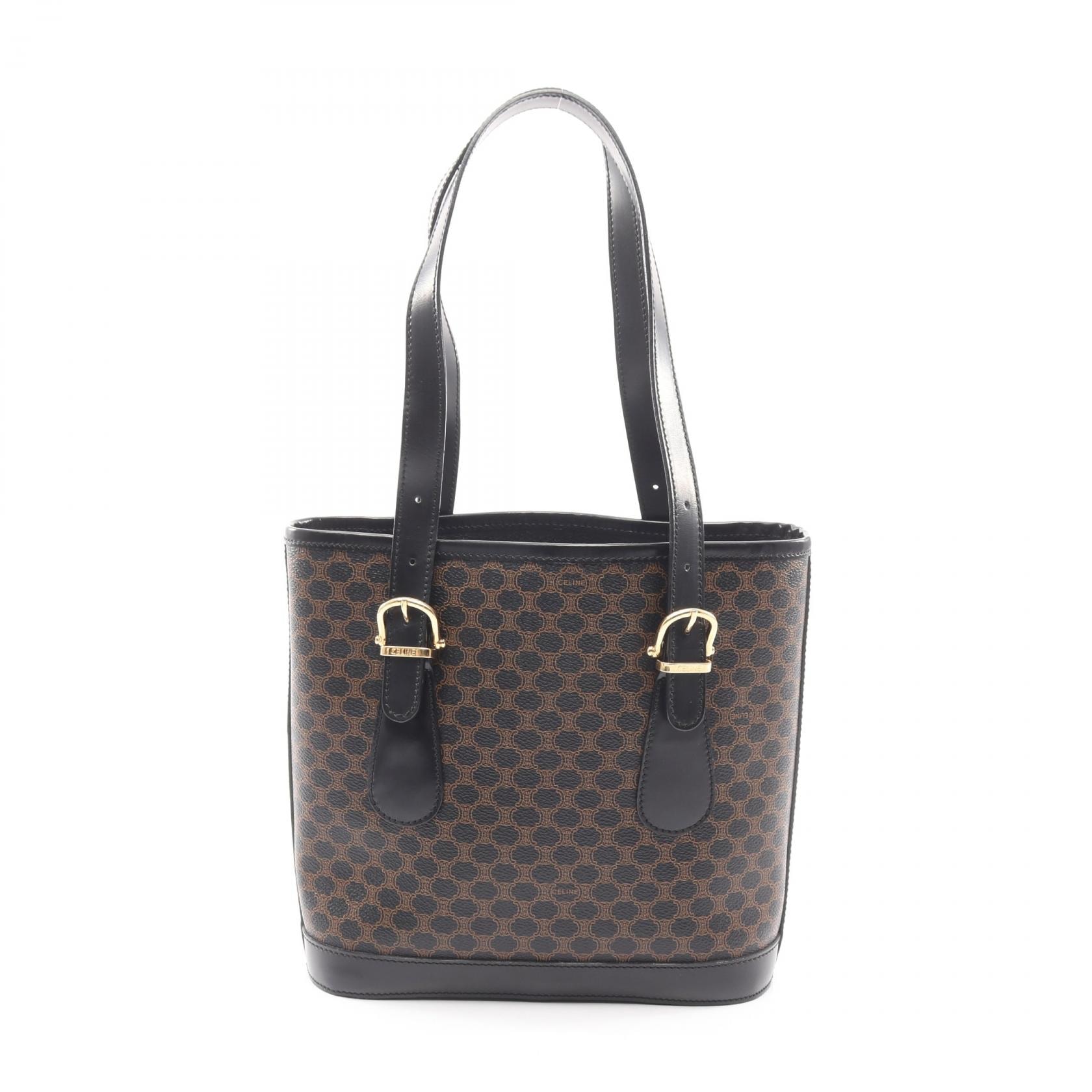 セリーヌ CELINE マカダム トートバッグ バッグ PVCコーティングキャンバス レザー レディース ブラック系 / ブラウン系 【中古】