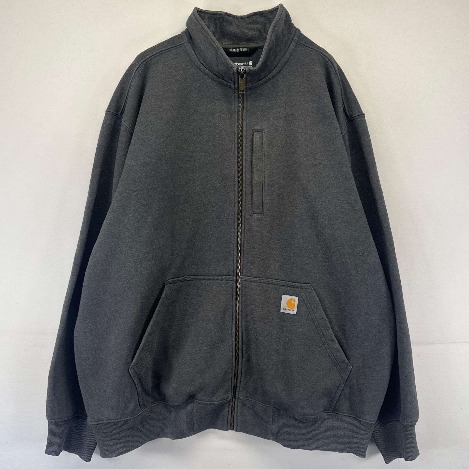 古着 カーハート Carhartt スウェット フルジップ トレーナー ワンポイントロゴ 胸ポケット 大きいサイズ 2XL  グレー系 メンズ