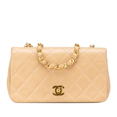 シャネル ココマーク マトラッセ フルフラップ チェーン ショルダーバッグ ベージュ ラムスキン レディース CHANEL 【中古】