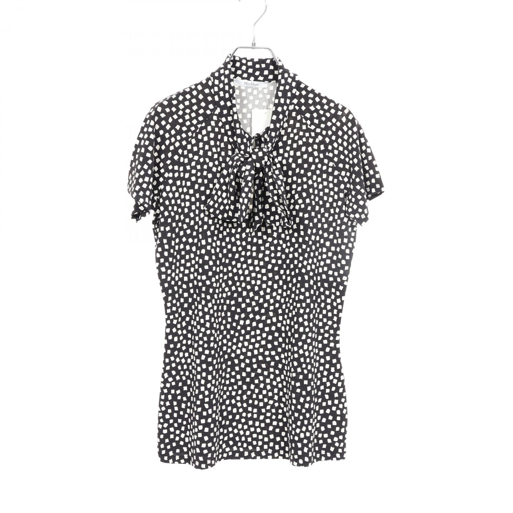 マックスマーラ MAX MARA 総柄 ボウタイ付き 半袖 ブラウス 衣料品 トップス レーヨン レディース ブラック系 【中古】