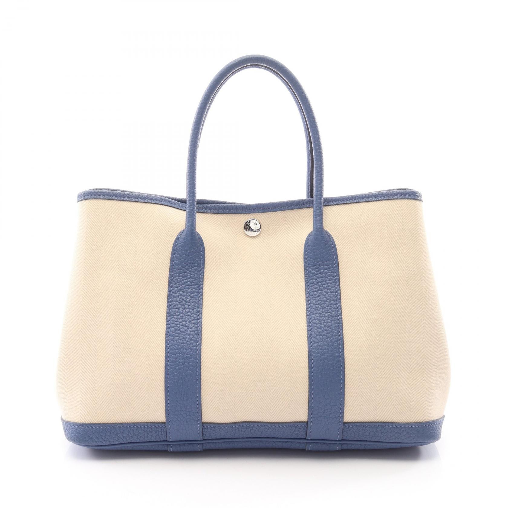 エルメス HERMES ガーデンパーティTPM クレ ブルーブライトン トートバッグ バッグ トワルシェブロン / ヴァッシュカントリー トワルシェブロン C刻印(2018年製造) レディース アイボリー系 / ブルー系