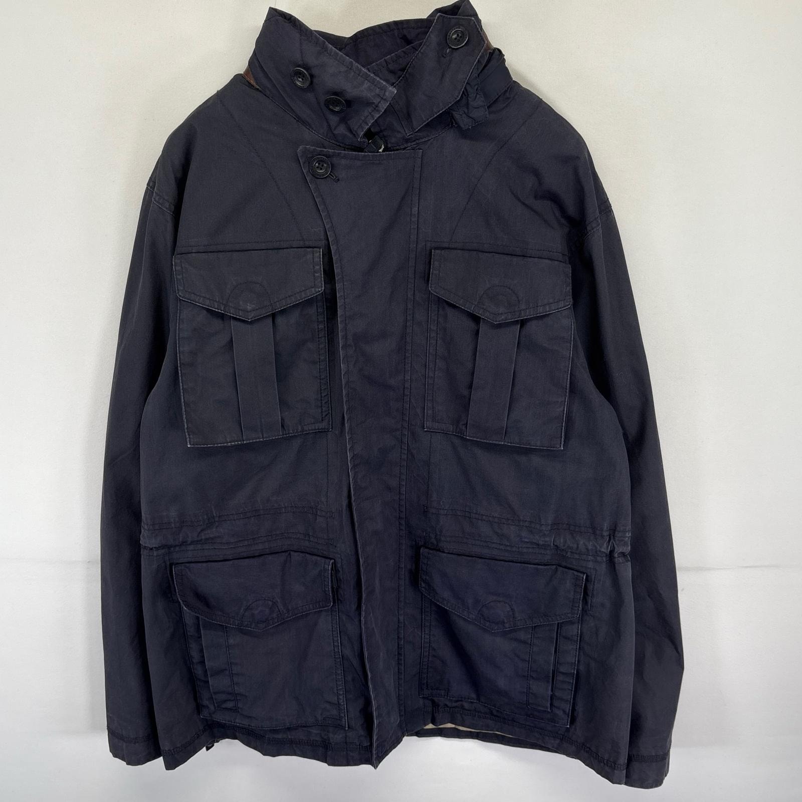 古着 ティンバーランド Timberland カバーオール コート パーカー フルジップ ワンポイントロゴ刺繍 M  ネイビー メンズ