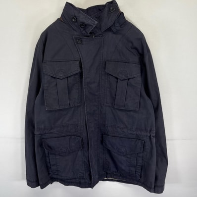 古着 ティンバーランド Timberland カバーオール コート パーカー フルジップ ワンポイントロゴ刺繍 M ネイビー メンズ