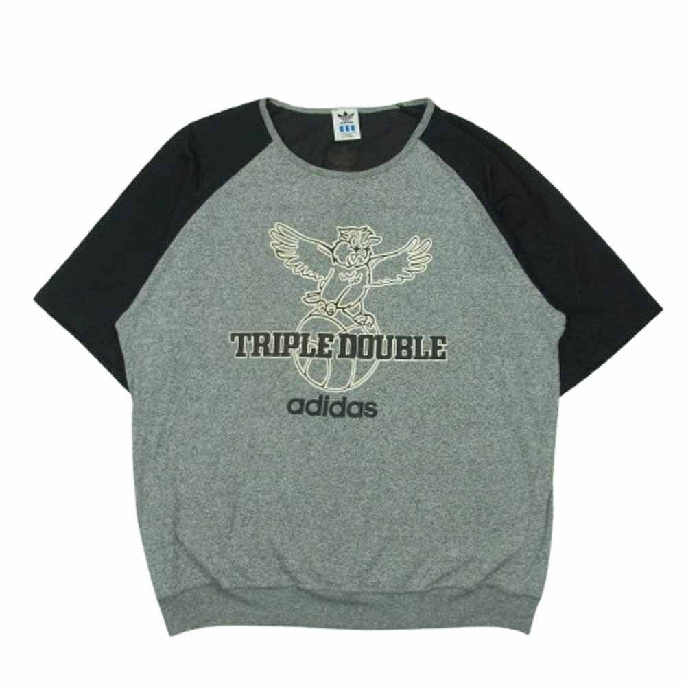 adidas アディダス ADS-6312 90s ヴィンテージ デサント メッシュ 切替し フットボート 半袖 Tシャツ グレー系 ブラック系 L【中古】