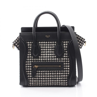 セリーヌ CELINE ラゲージ ナノ ショッパー 千鳥格子 2WAY ハンドバッグ バッグ ウール レザー レディース ブラック系 / ホワイト系 【中古】
