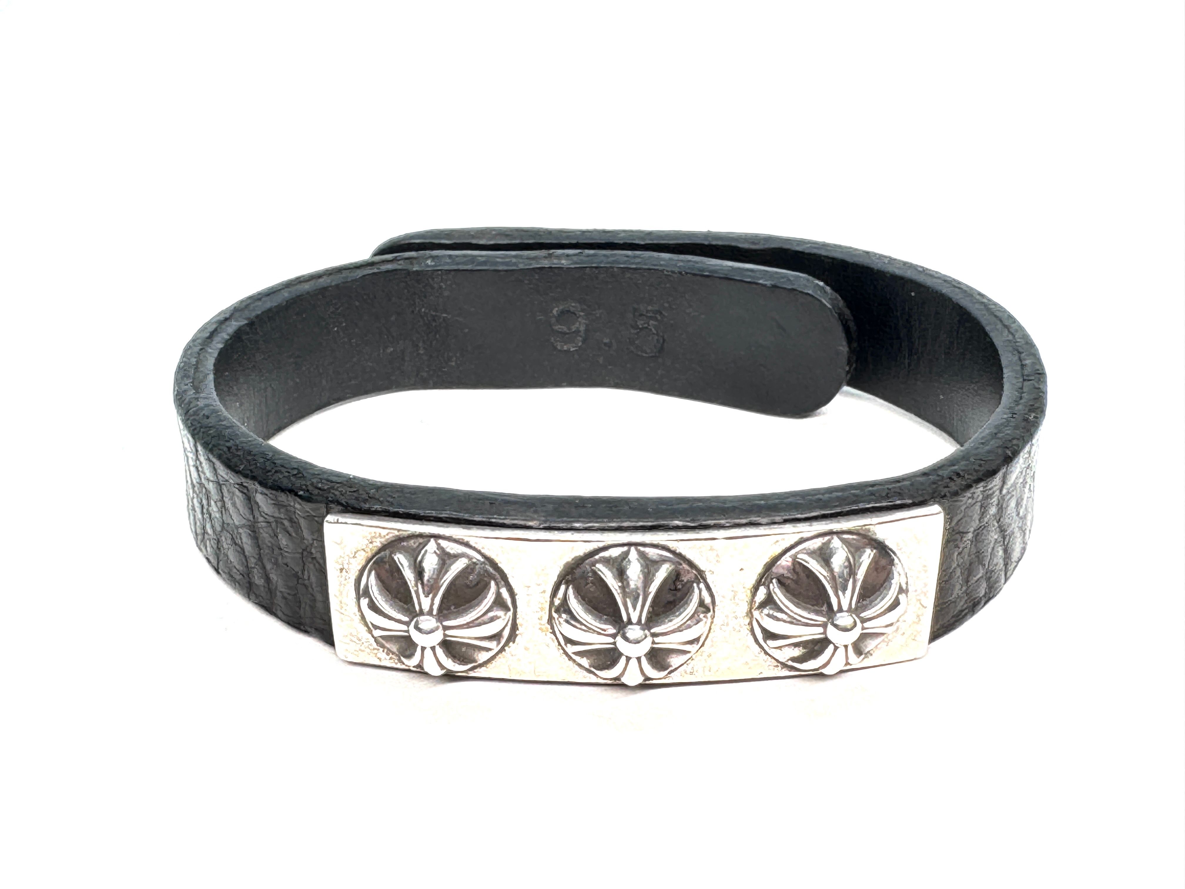 Chrome Hearts Leather Cuff Bracelet Plate 3 Cross Ball "Black"