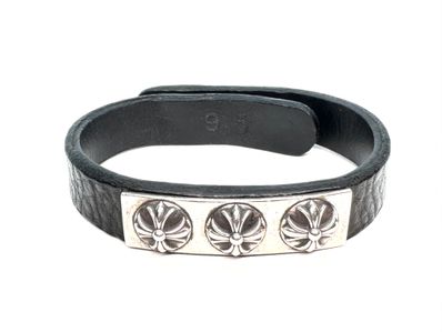 Chrome Hearts Leather Cuff Bracelet Plate 3 Cross Ball "Black"