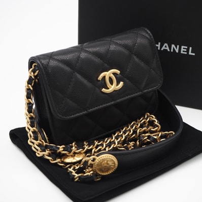 美品 CHANEL シャネル キャビアスキン マトラッセ チェーンショルダーバッグ - ショルダーバッグ ブラック キャビアスキン レディース