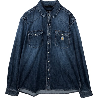 古着 カーハート Carhartt RELAXED FIT 長袖 デニム ウエスタンシャツ メンズXL相当/eaa643309