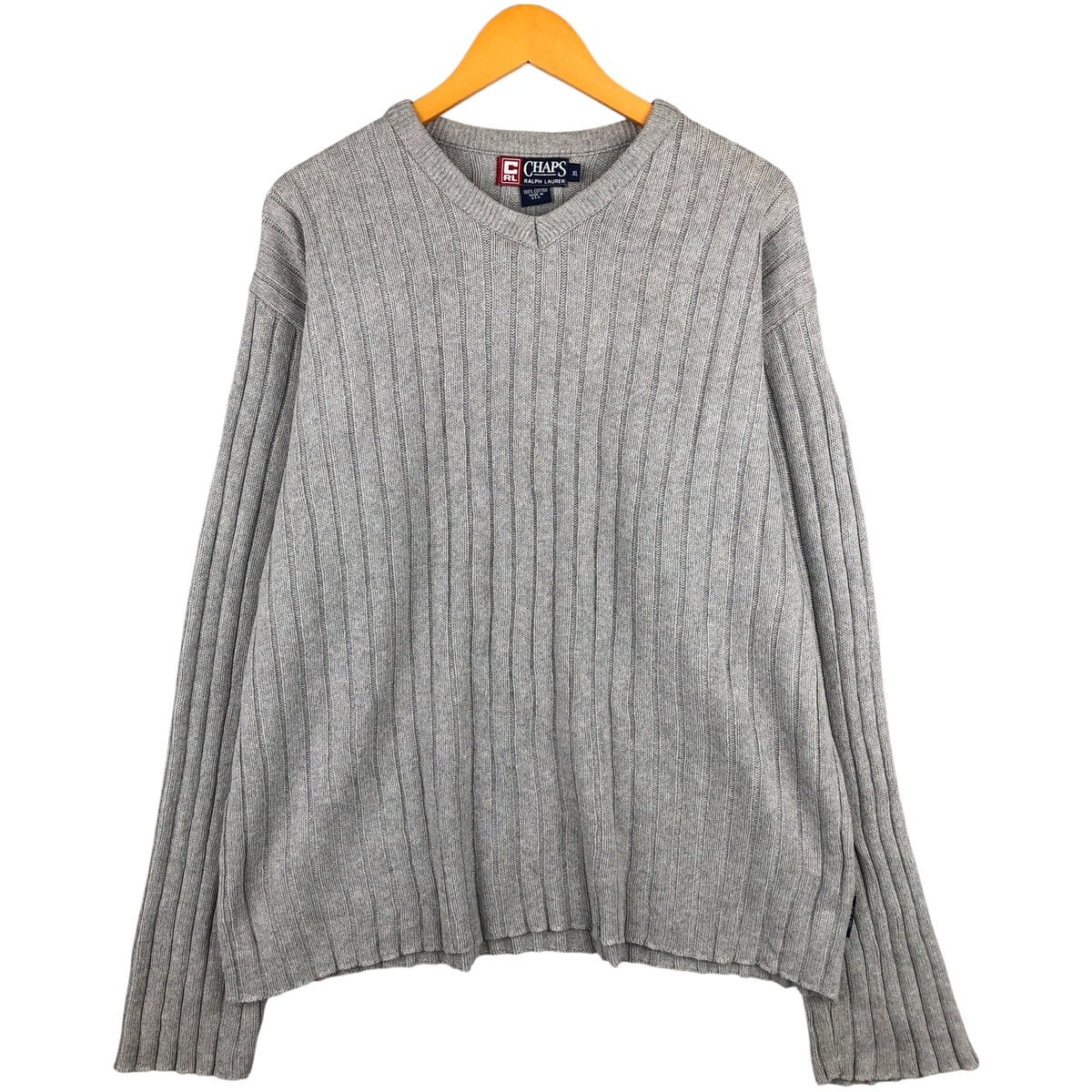 古着 ラルフローレン Ralph Lauren CHAPS チャップス Vネック コットンニットセーター USA製 メンズXL相当/eaa605824